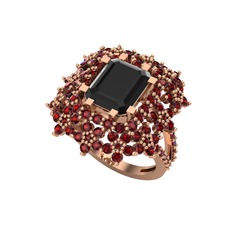 Prenses Kesim Çiçek Yüzük - Siyah zirkon ve garnet 925 ayar rose altın kaplama gümüş yüzük #1jp7z11