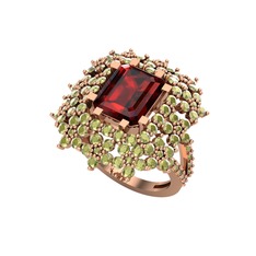 Prenses Kesim Çiçek Yüzük - Garnet ve peridot 18 ayar rose altın yüzük #1k7vxjl