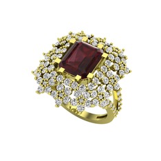 Prenses Kesim Çiçek Yüzük - Kök yakut ve swarovski 925 ayar altın kaplama gümüş yüzük #1k8tq85