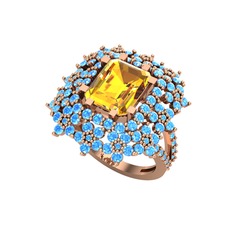 Prenses Kesim Çiçek Yüzük - Sitrin ve akuamarin 18 ayar rose altın yüzük #1kh1zkx