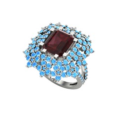 Prenses Kesim Çiçek Yüzük - Kök yakut ve akuamarin 925 ayar gümüş yüzük #1kw7dw6