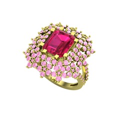Prenses Kesim Çiçek Yüzük - Rodolit garnet ve pembe kuvars 8 ayar altın yüzük #1kxliju