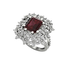 Prenses Kesim Çiçek Yüzük - Kök yakut ve swarovski 8 ayar beyaz altın yüzük #1l49k4c