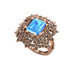 Prenses Kesim Çiçek Yüzük - Akuamarin ve dumanlı kuvars 925 ayar rose altın kaplama gümüş yüzük #1lnlwb2