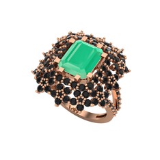 Prenses Kesim Çiçek Yüzük - Kök zümrüt ve siyah zirkon 8 ayar rose altın yüzük #1m8jbzs