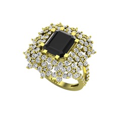 Siyah zirkon ve swarovski 14 ayar altın yüzük