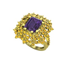 Prenses Kesim Çiçek Yüzük - Ametist ve sitrin 18 ayar altın yüzük #1mueepj