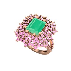 Prenses Kesim Çiçek Yüzük - Kök zümrüt ve pembe kuvars 925 ayar rose altın kaplama gümüş yüzük #1n7agew