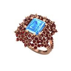 Prenses Kesim Çiçek Yüzük - Akuamarin ve garnet 14 ayar rose altın yüzük #1ndruso