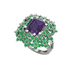 Prenses Kesim Çiçek Yüzük - Ametist ve yeşil kuvars 18 ayar beyaz altın yüzük #1njelql