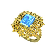 Prenses Kesim Çiçek Yüzük - Akuamarin ve sitrin 18 ayar altın yüzük #1nsk4wd