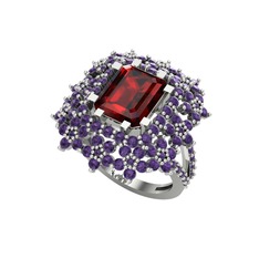 Prenses Kesim Çiçek Yüzük - Garnet ve ametist 925 ayar gümüş yüzük #1ofrtq8