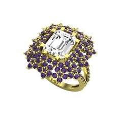 Swarovski ve ametist 8 ayar altın yüzük