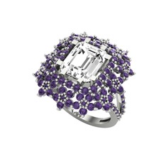 Prenses Kesim Çiçek Yüzük - Swarovski ve ametist 925 ayar gümüş yüzük #1p5u2a6