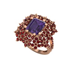 Prenses Kesim Çiçek Yüzük - Ametist ve garnet 925 ayar rose altın kaplama gümüş yüzük #1pesl7b