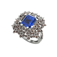 Prenses Kesim Çiçek Yüzük - Lab safir ve dumanlı kuvars 8 ayar beyaz altın yüzük #1pq7g3m