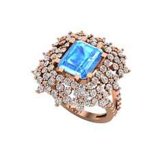 Prenses Kesim Çiçek Yüzük - Akuamarin ve swarovski 925 ayar rose altın kaplama gümüş yüzük #1psmw1j