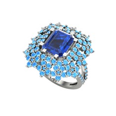 Prenses Kesim Çiçek Yüzük - Lab safir ve akuamarin 8 ayar beyaz altın yüzük #1qfdsvq