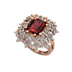 Prenses Kesim Çiçek Yüzük - Garnet ve pırlanta 18 ayar rose altın yüzük (1.725 karat) #1qhoytg