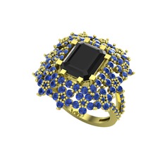 Siyah zirkon ve lab safir 925 ayar altın kaplama gümüş yüzük