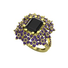 Siyah zirkon ve ametist 18 ayar altın yüzük