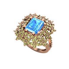 Prenses Kesim Çiçek Yüzük - Akuamarin ve peridot 8 ayar rose altın yüzük #1r9st2d