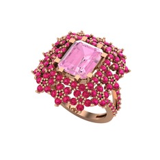 Prenses Kesim Çiçek Yüzük - Pembe kuvars ve rodolit garnet 14 ayar rose altın yüzük #1rg093l