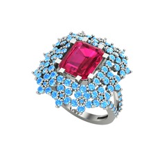 Prenses Kesim Çiçek Yüzük - Rodolit garnet ve akuamarin 8 ayar beyaz altın yüzük #1riy7mt