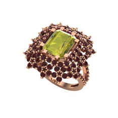 Prenses Kesim Çiçek Yüzük - Peridot ve kök yakut 14 ayar rose altın yüzük #1s7q6a0