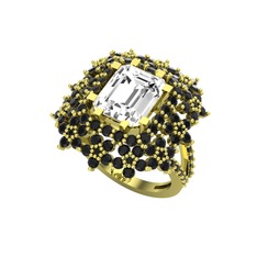 Prenses Kesim Çiçek Yüzük - Swarovski ve siyah zirkon 8 ayar altın yüzük #1sikexo