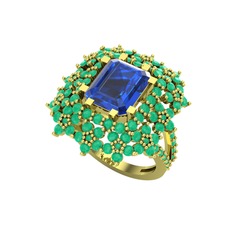 Lab safir ve kök zümrüt 14 ayar altın yüzük