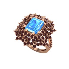 Prenses Kesim Çiçek Yüzük - Akuamarin ve kök yakut 18 ayar rose altın yüzük #1svi8tb