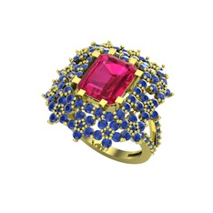 Prenses Kesim Çiçek Yüzük - Rodolit garnet ve lab safir 925 ayar altın kaplama gümüş yüzük #1t47u5d