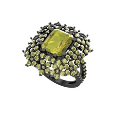 Peridot 925 ayar siyah rodyum kaplama gümüş yüzük