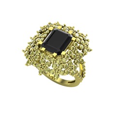 Prenses Kesim Çiçek Yüzük - Siyah zirkon ve peridot 14 ayar altın yüzük #1uccf58