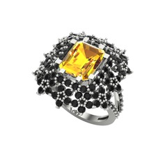 Sitrin ve siyah zirkon 925 ayar gümüş yüzük