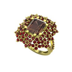 Dumanlı kuvars ve garnet 14 ayar altın yüzük
