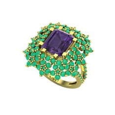 Ametist ve kök zümrüt 8 ayar altın yüzük