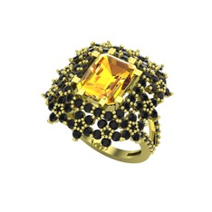 Prenses Kesim Çiçek Yüzük - Sitrin ve siyah zirkon 8 ayar altın yüzük #1wfxeo9