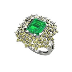 Prenses Kesim Çiçek Yüzük - Yeşil kuvars ve peridot 14 ayar beyaz altın yüzük #1wgbapi
