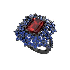 Prenses Kesim Çiçek Yüzük - Garnet ve lab safir 925 ayar siyah rodyum kaplama gümüş yüzük #1wh16rk