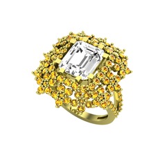 Prenses Kesim Çiçek Yüzük - Swarovski ve sitrin 925 ayar altın kaplama gümüş yüzük #1wihphf