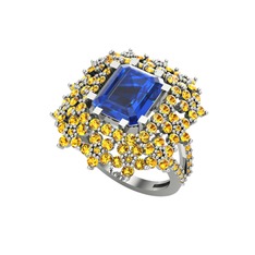 Prenses Kesim Çiçek Yüzük - Lab safir ve sitrin 14 ayar beyaz altın yüzük #1wlkocb