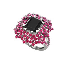 Siyah zirkon ve rodolit garnet 18 ayar beyaz altın yüzük