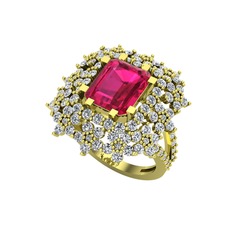 Prenses Kesim Çiçek Yüzük - Rodolit garnet ve pırlanta 18 ayar altın yüzük (1.725 karat) #1xf6k70
