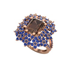 Dumanlı kuvars ve lab safir 8 ayar rose altın yüzük