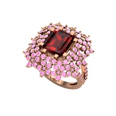 Prenses Kesim Çiçek Yüzük - Garnet ve pembe kuvars 14 ayar rose altın yüzük #1z5hva