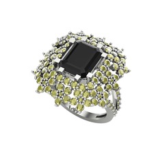 Siyah zirkon ve peridot 8 ayar beyaz altın yüzük