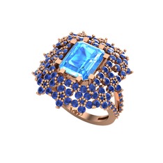 Prenses Kesim Çiçek Yüzük - Akuamarin ve lab safir 8 ayar rose altın yüzük #2mol74