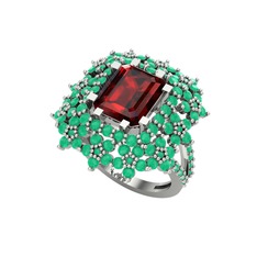 Garnet ve kök zümrüt 8 ayar beyaz altın yüzük